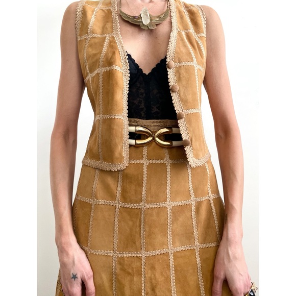 Vintage 70's Suede Skirt/Vest Set Medium - Picture 2 of 15